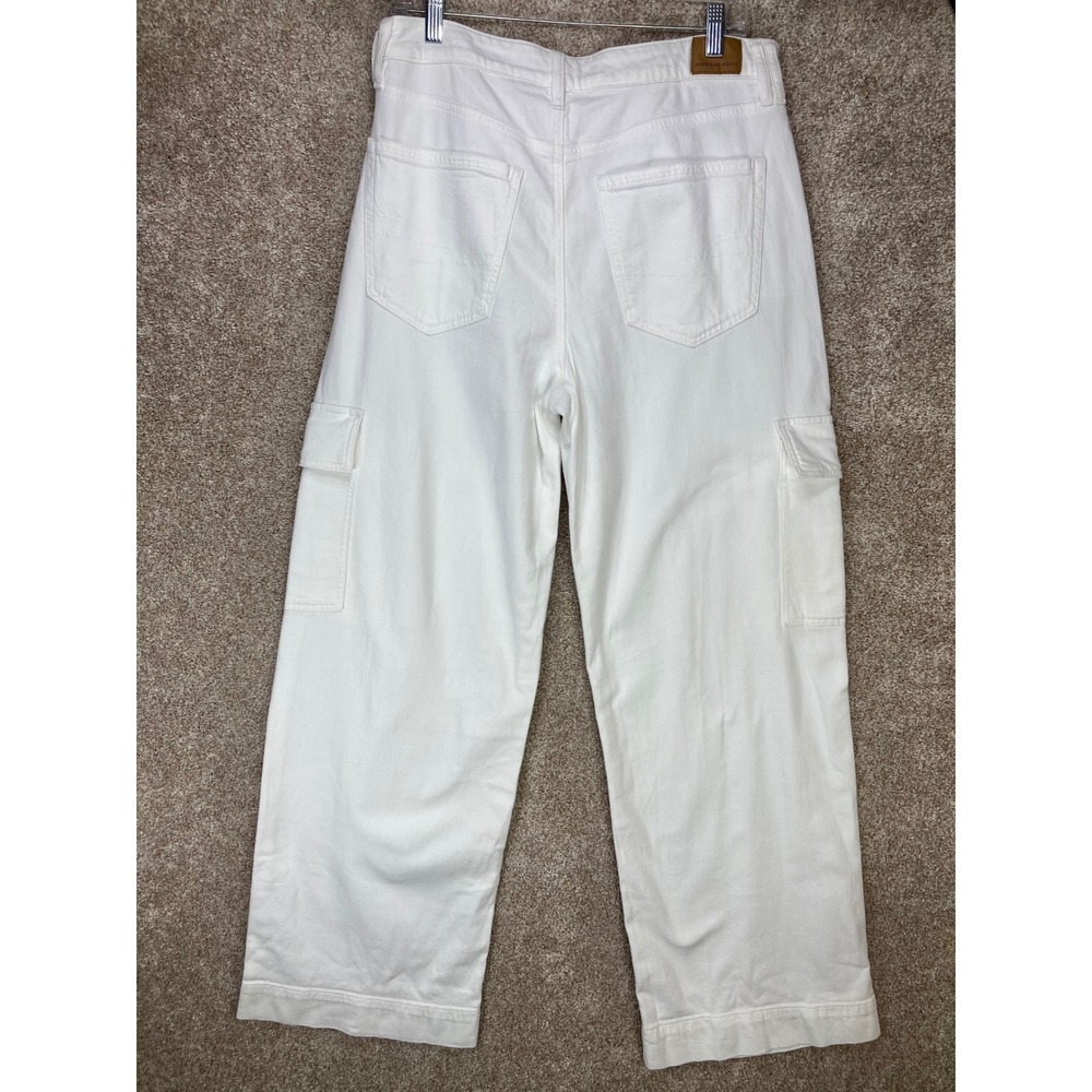American Eagle Super High Rise Baggy Wide Leg Cargo Jeans Womens Sz 12 White Y2K - Picture 4 of 11